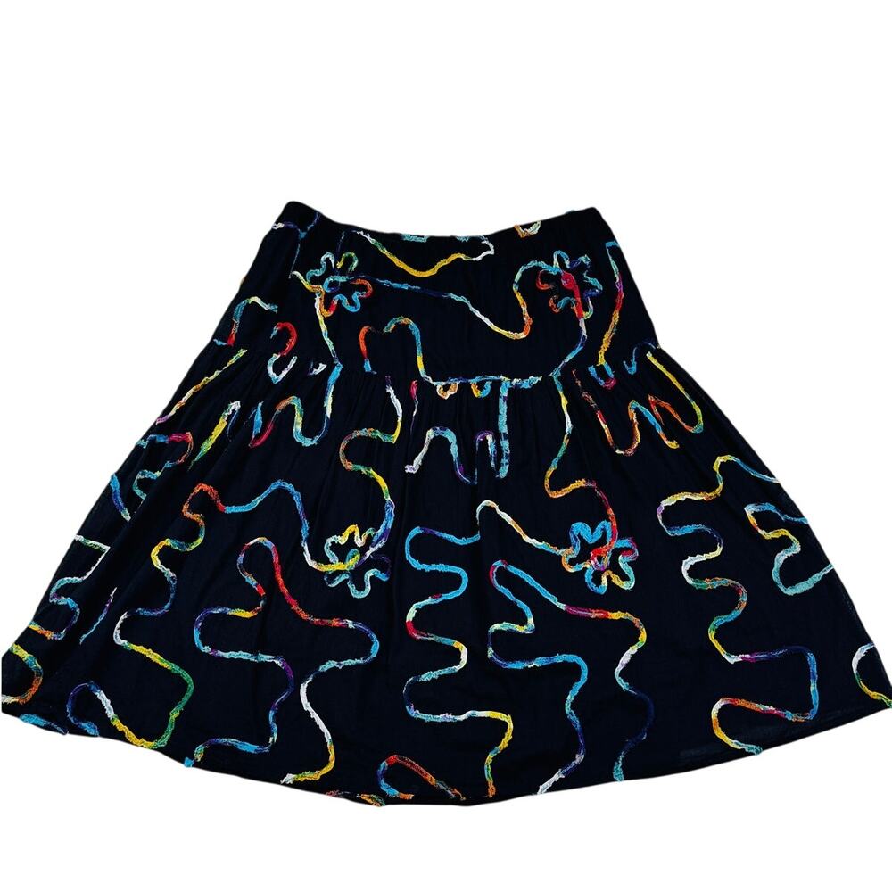 Life Style Cotton Black Multi Color Detail Artsy Colorful Unique Skirt Women's M